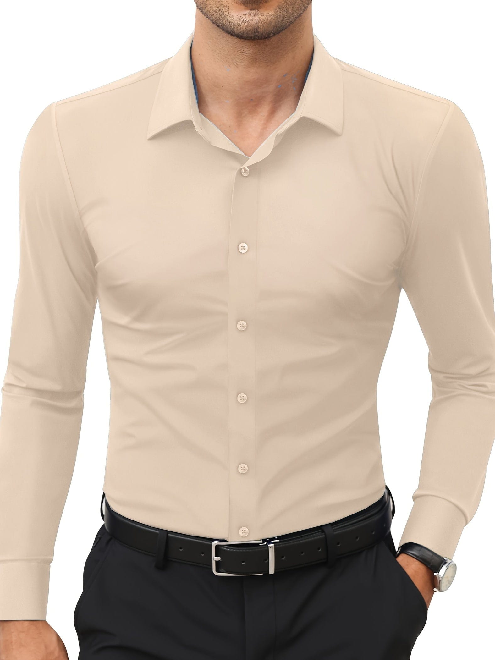 Xavier|Chemise formelle unie pour homme, extensible pour un usage quotidien