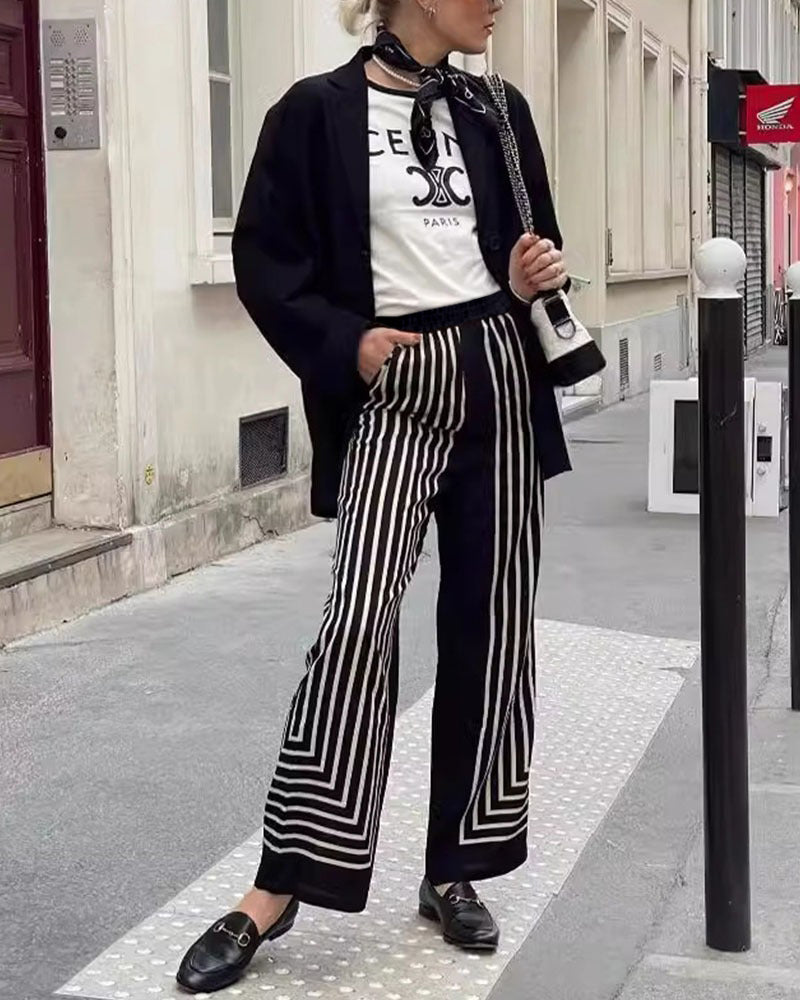 Léonie | Chemise/Pantalon décontracté à rayures fendue