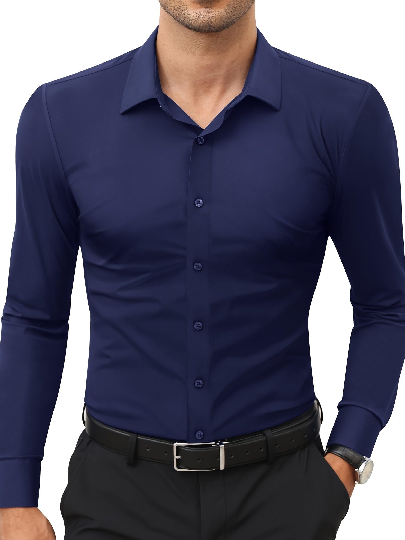 Xavier|Chemise formelle unie pour homme, extensible pour un usage quotidien