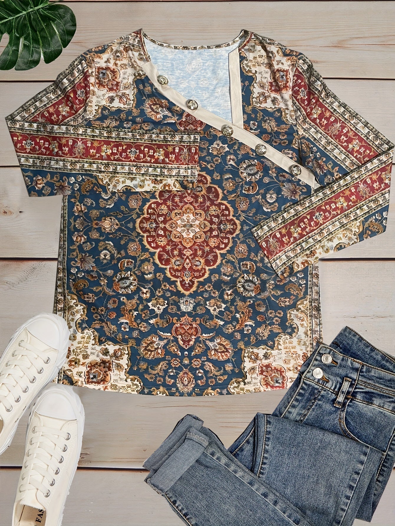 Karine|Haut décontracté avec col asymétrique