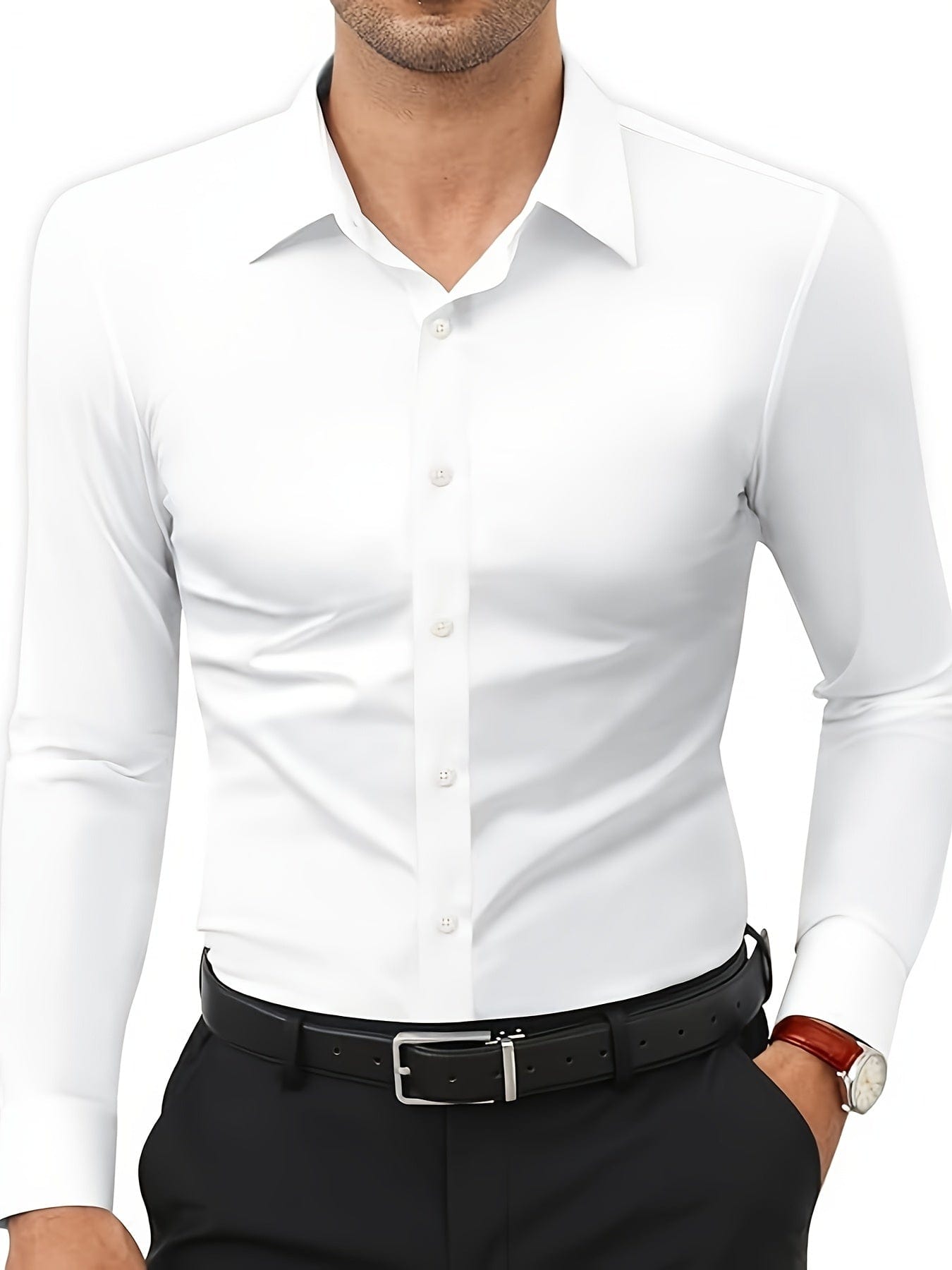 Xavier|Chemise formelle unie pour homme, extensible pour un usage quotidien