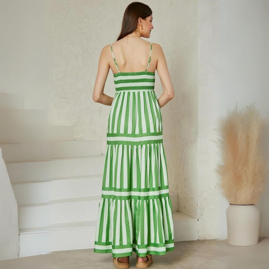 Christina|Robe maxi à volants et bretelles spaghetti