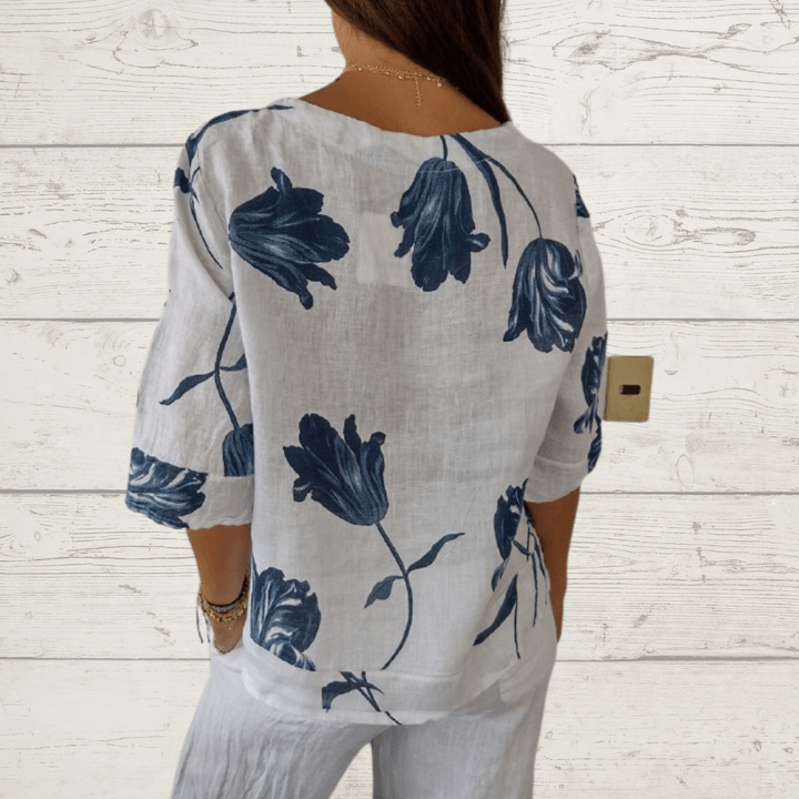Charlotte|T-shirt floral col en V pour femmes