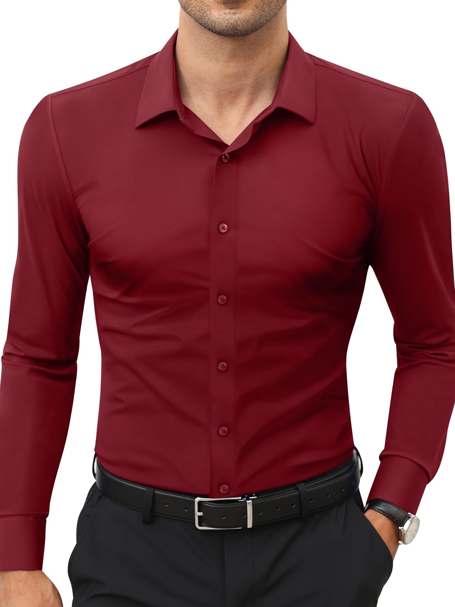 Xavier|Chemise formelle unie pour homme, extensible pour un usage quotidien