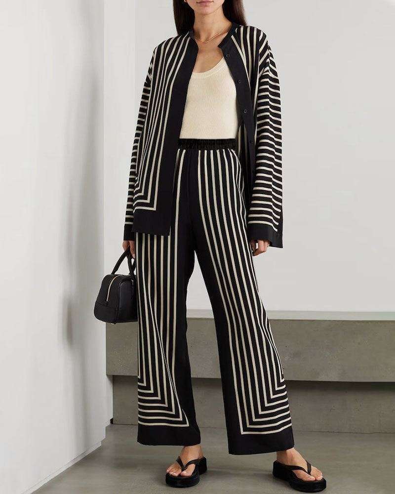 Léonie | Chemise/Pantalon décontracté à rayures fendue