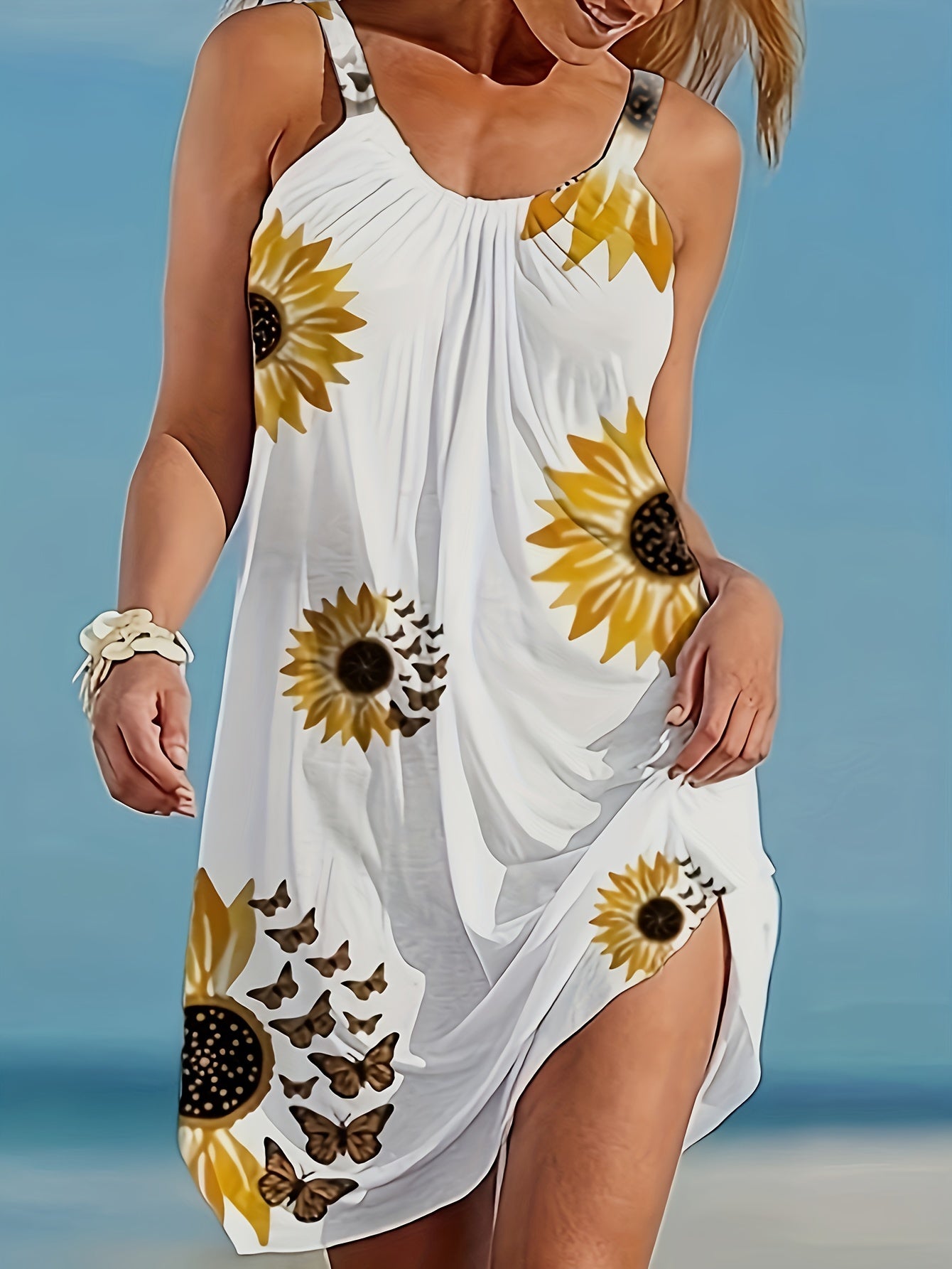 Clara|Robe d'été à bretelles motif tournesol