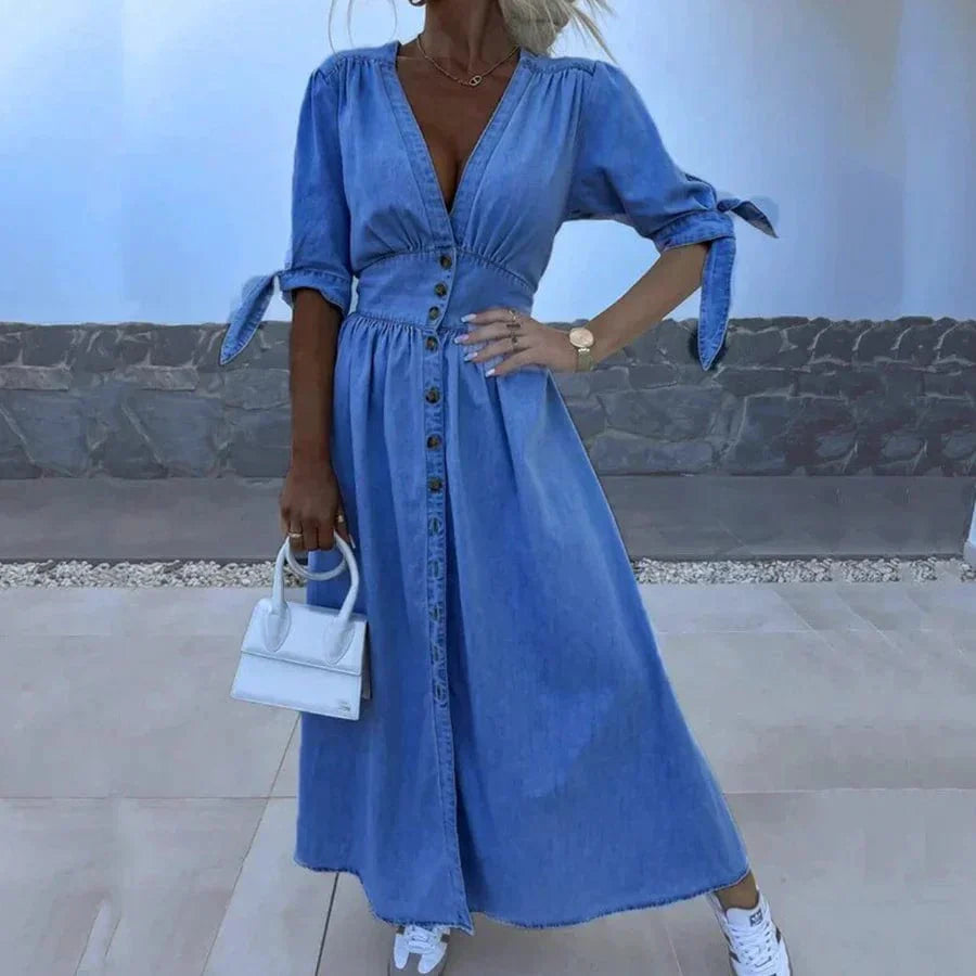 Amelia|Robe longue en denim