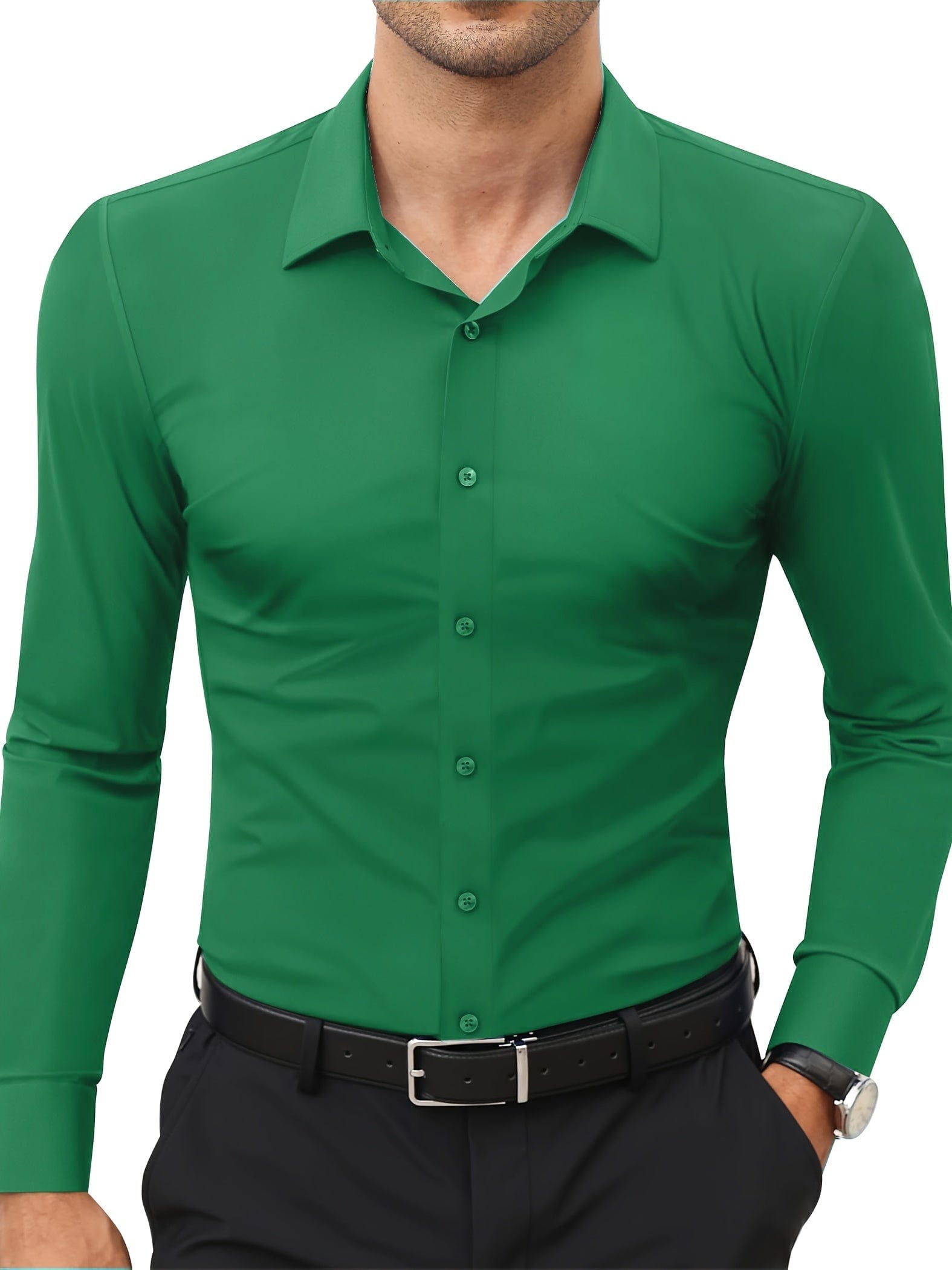 Xavier|Chemise formelle unie pour homme, extensible pour un usage quotidien