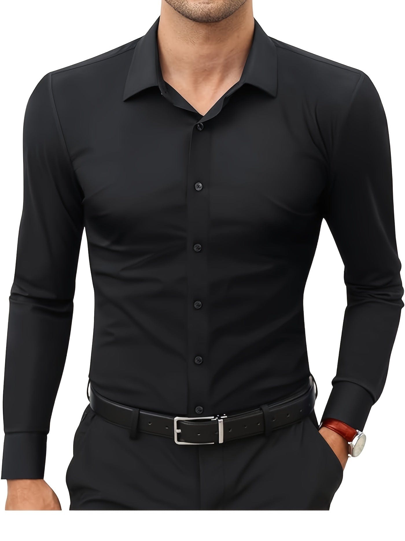 Xavier|Chemise formelle unie pour homme, extensible pour un usage quotidien