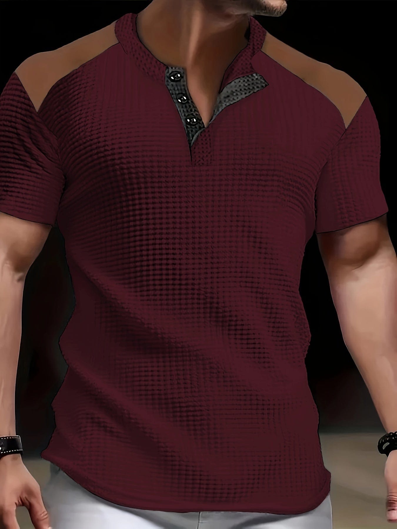 Mathieu|T-shirt à manches courtes en maille gaufrée pour homme
