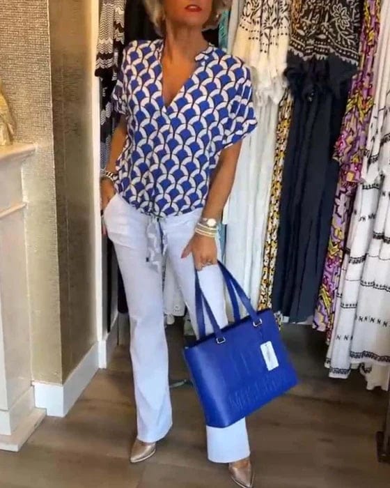 Roxane|Haut Décontracté Imprimé Avec Col en V