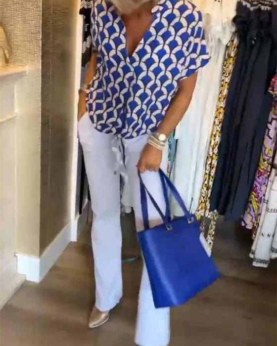 Roxane|Haut Décontracté Imprimé Avec Col en V