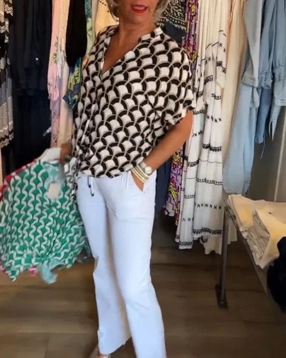 Roxane|Haut Décontracté Imprimé Avec Col en V