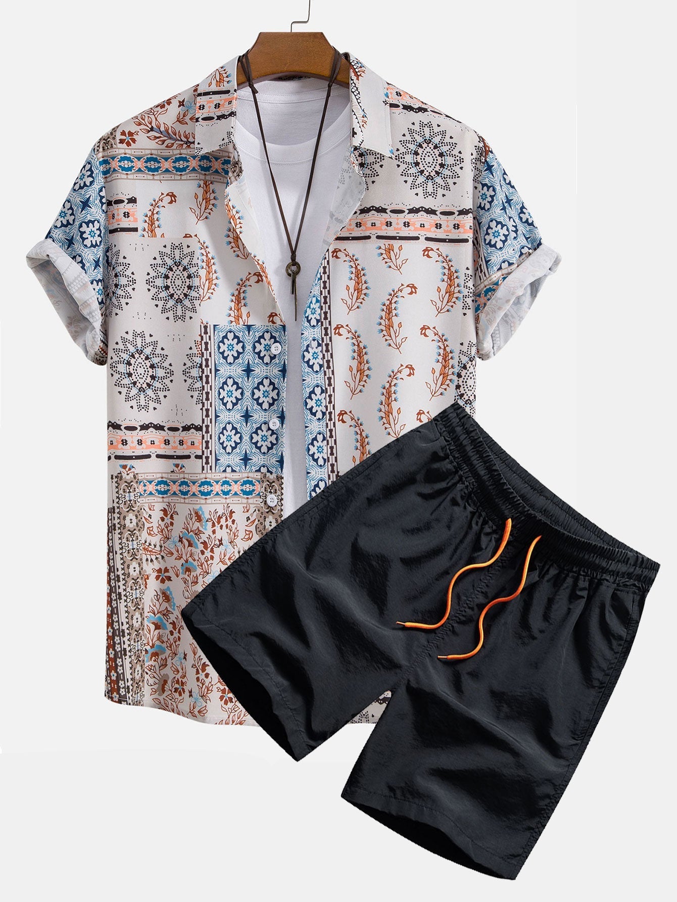 NOAH | Chemise  à imprimé foulard et short de bain