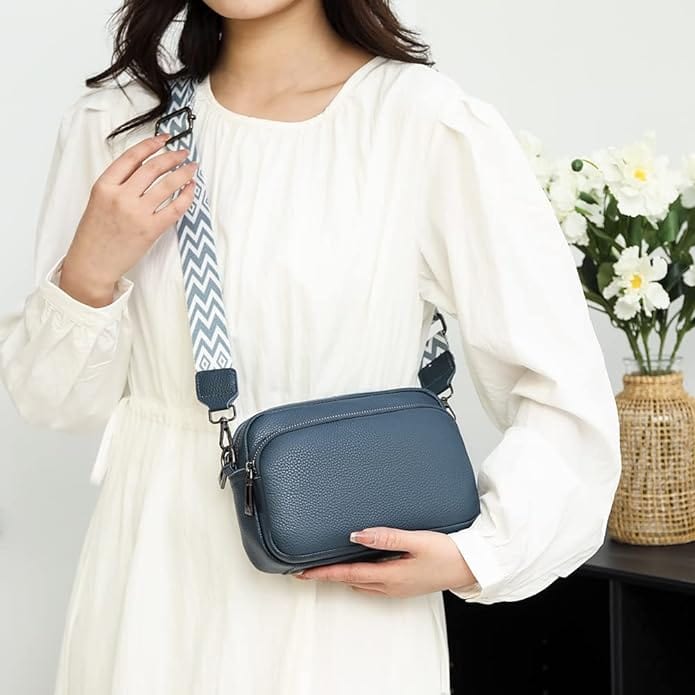 Marine｜Sac à bandoulière en cuir pour femmes.