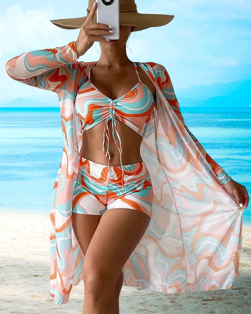 Corine｜Ensemble bikini imprimé en trois pièces