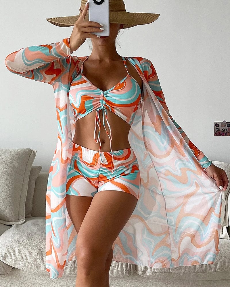 Corine｜Ensemble bikini imprimé en trois pièces