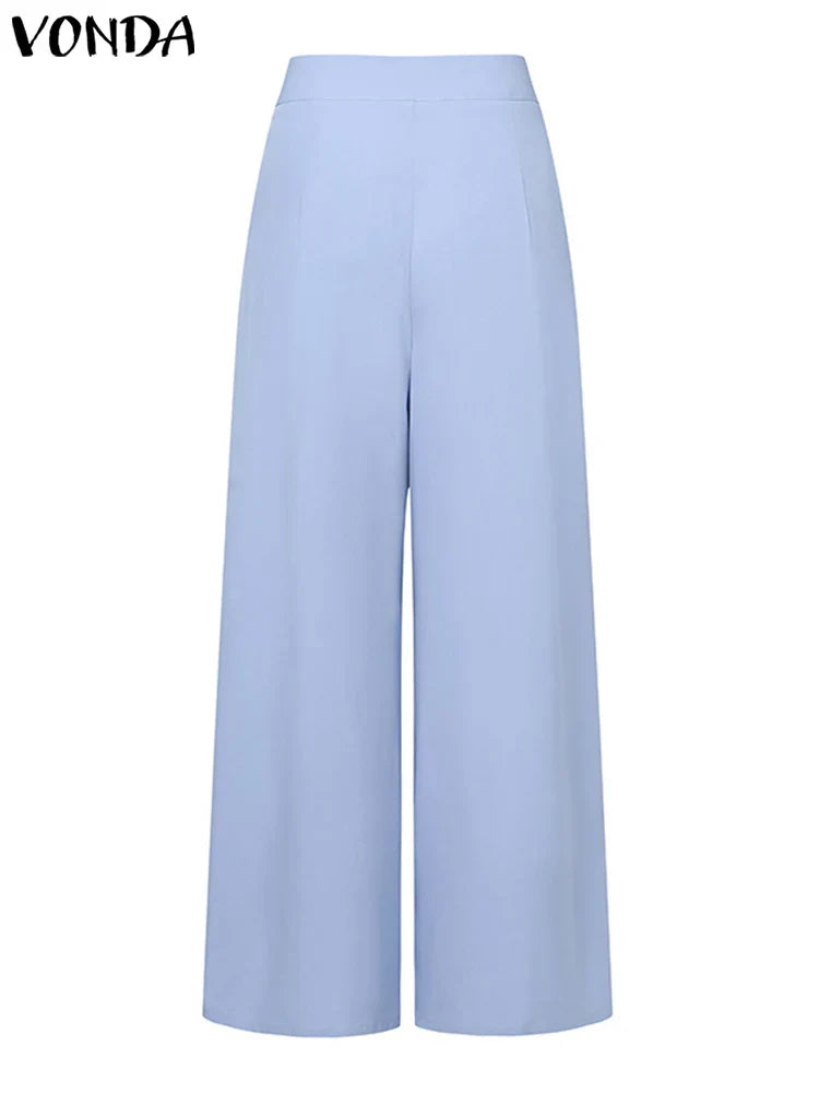 VONDA-Pantalon plissé à jambes larges pour femme, vêtement de bureau élégant, couleur unie, taille haute, avec poches, style décontracté, tendance 2023
