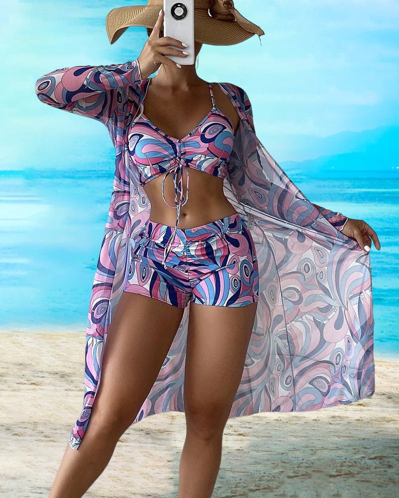 Corine｜Ensemble bikini imprimé en trois pièces